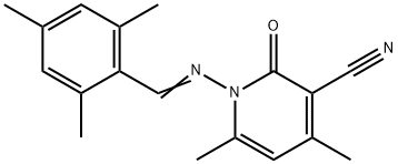 1-[(mesitylmethylene)amino]-4,6-dimethyl-2-oxo-1,2-dihydro-3-pyridinecarbonitrile Struktur