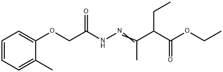 ethyl 2-ethyl-3-{[(2-methylphenoxy)acetyl]hydrazono}butanoate Struktur