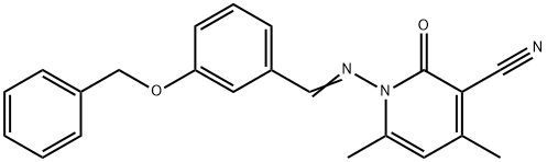 1-{[3-(benzyloxy)benzylidene]amino}-4,6-dimethyl-2-oxo-1,2-dihydro-3-pyridinecarbonitrile Struktur