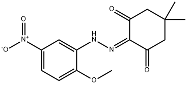 2-[(2-methoxy-5-nitrophenyl)hydrazono]-5,5-dimethyl-1,3-cyclohexanedione Struktur