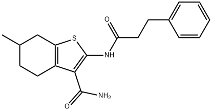 6-methyl-2-(3-phenylpropanamido)-4,5,6,7-tetrahydrobenzo[b]thiophene-3-carboxamide Struktur