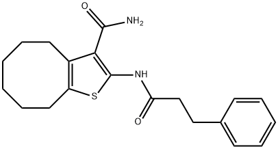 2-(3-phenylpropanoylamino)-4,5,6,7,8,9-hexahydrocycloocta[b]thiophene-3-carboxamide Struktur