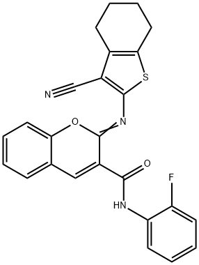 (Z)-2-((3-cyano-4,5,6,7-tetrahydrobenzo[b]thiophen-2-yl)imino)-N-(2-fluorophenyl)-2H-chromene-3-carboxamide Struktur