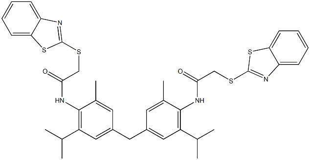 N,N'-{methanediylbis[2-methyl-6-(propan-2-yl)benzene-4,1-diyl]}bis[2-(1,3-benzothiazol-2-ylsulfanyl)acetamide] Struktur