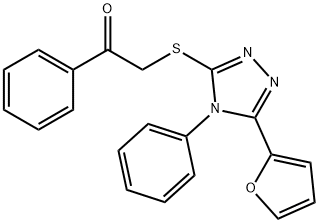 2-{[5-(furan-2-yl)-4-phenyl-4H-1,2,4-triazol-3-yl]sulfanyl}-1-phenylethanone Struktur