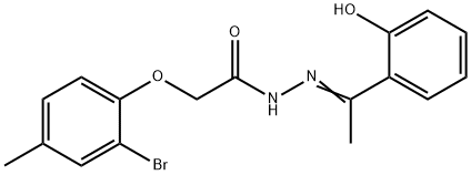 2-(2-bromo-4-methylphenoxy)-N'-[1-(2-hydroxyphenyl)ethylidene]acetohydrazide Struktur