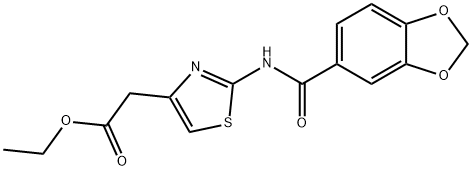 ethyl 2-[2-(1,3-benzodioxole-5-carbonylamino)-1,3-thiazol-4-yl]acetate Struktur