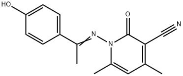 1-{[1-(4-hydroxyphenyl)ethylidene]amino}-4,6-dimethyl-2-oxo-1,2-dihydro-3-pyridinecarbonitrile Struktur