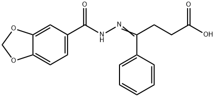 (4E)-4-(1,3-benzodioxole-5-carbonylhydrazinylidene)-4-phenylbutanoic acid Struktur