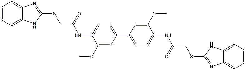 N,N'-(3,3'-dimethoxybiphenyl-4,4'-diyl)bis[2-(1H-benzimidazol-2-ylsulfanyl)acetamide] Struktur