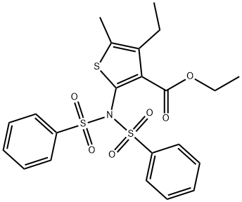 ethyl 2-[bis(benzenesulfonyl)amino]-4-ethyl-5-methylthiophene-3-carboxylate Struktur