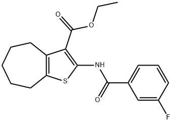 ethyl 2-(3-fluorobenzamido)-5,6,7,8-tetrahydro-4H-cyclohepta[b]thiophene-3-carboxylate Struktur