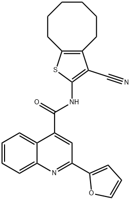 N-(3-cyano-4,5,6,7,8,9-hexahydrocycloocta[b]thiophen-2-yl)-2-(furan-2-yl)quinoline-4-carboxamide Struktur