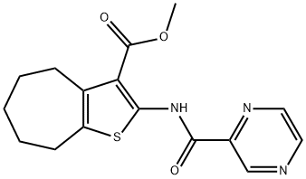 methyl 2-(pyrazine-2-carbonylamino)-5,6,7,8-tetrahydro-4H-cyclohepta[b]thiophene-3-carboxylate Struktur