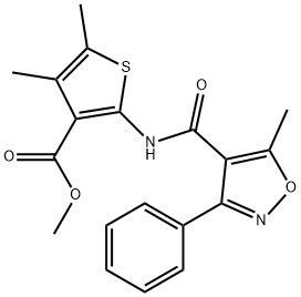 methyl 4,5-dimethyl-2-{[(5-methyl-3-phenyl-4-isoxazolyl)carbonyl]amino}-3-thiophenecarboxylate Struktur