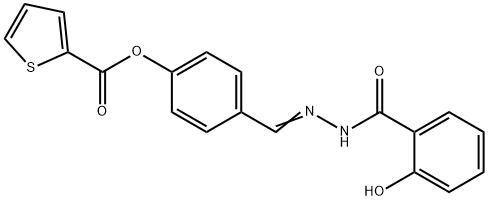 4-[(E)-{2-[(2-hydroxyphenyl)carbonyl]hydrazinylidene}methyl]phenyl thiophene-2-carboxylate Struktur