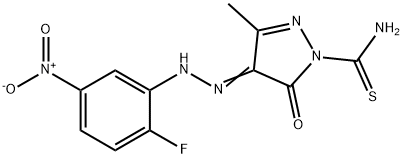 4-[(2-fluoro-5-nitrophenyl)hydrazono]-3-methyl-5-oxo-4,5-dihydro-1H-pyrazole-1-carbothioamide Struktur