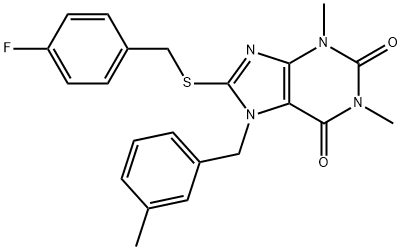 8-((4-fluorobenzyl)thio)-1,3-dimethyl-7-(3-methylbenzyl)-3,7-dihydro-1H-purine-2,6-dione Struktur