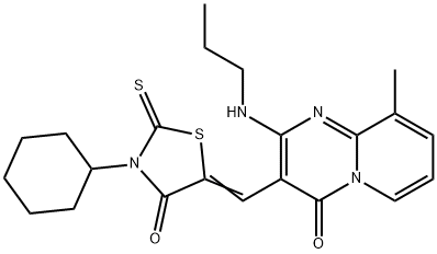 (Z)-3-cyclohexyl-5-((9-methyl-4-oxo-2-(propylamino)-4H-pyrido[1,2-a]pyrimidin-3-yl)methylene)-2-thioxothiazolidin-4-one Struktur