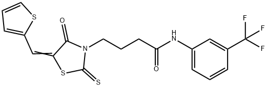 (Z)-4-(4-oxo-5-(thiophen-2-ylmethylene)-2-thioxothiazolidin-3-yl)-N-(3-(trifluoromethyl)phenyl)butanamide Struktur