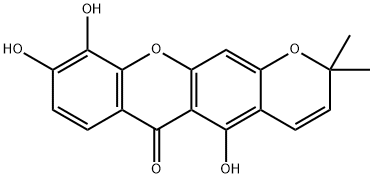 2H,6H-Pyrano(3,2-b)xanthen-6-one, 5,9,10-trihydroxy-2,2-dimethyl- Struktur