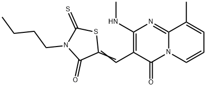 (Z)-3-butyl-5-((9-methyl-2-(methylamino)-4-oxo-4H-pyrido[1,2-a]pyrimidin-3-yl)methylene)-2-thioxothiazolidin-4-one Struktur