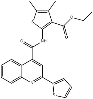 ethyl 4,5-dimethyl-2-(2-(thiophen-2-yl)quinoline-4-carboxamido)thiophene-3-carboxylate Struktur