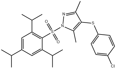 4-((4-chlorophenyl)thio)-3,5-dimethyl-1-((2,4,6-triisopropylphenyl)sulfonyl)-1H-pyrazole Struktur