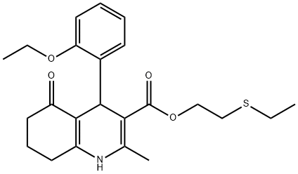 2-(ethylsulfanyl)ethyl 4-(2-ethoxyphenyl)-2-methyl-5-oxo-1,4,5,6,7,8-hexahydroquinoline-3-carboxylate Struktur