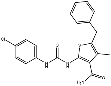 5-benzyl-2-({[(4-chlorophenyl)amino]carbonyl}amino)-4-methyl-3-thiophenecarboxamide Struktur