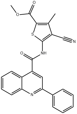 methyl 4-cyano-3-methyl-5-[(2-phenylquinoline-4-carbonyl)amino]thiophene-2-carboxylate Struktur