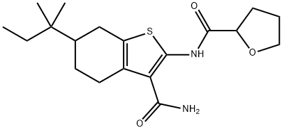 N-[3-carbamoyl-6-(2-methylbutan-2-yl)-4,5,6,7-tetrahydro-1-benzothiophen-2-yl]oxolane-2-carboxamide Struktur