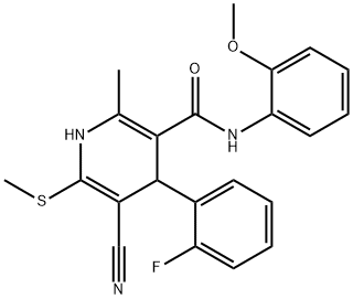 5-cyano-4-(2-fluorophenyl)-N-(2-methoxyphenyl)-2-methyl-6-(methylthio)-1,4-dihydropyridine-3-carboxamide Struktur