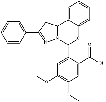 4,5-dimethoxy-2-(2-phenyl-1,10b-dihydro-5H-benzo[e]pyrazolo[1,5-c][1,3]oxazin-5-yl)benzoic acid Struktur