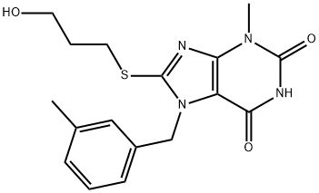 8-((3-hydroxypropyl)thio)-3-methyl-7-(3-methylbenzyl)-3,7-dihydro-1H-purine-2,6-dione Struktur