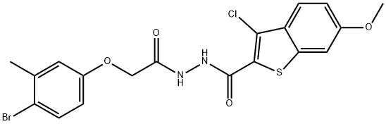 N'-[(4-bromo-3-methylphenoxy)acetyl]-3-chloro-6-methoxy-1-benzothiophene-2-carbohydrazide Struktur