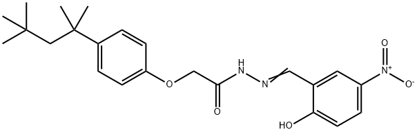 N'-[(E)-(2-hydroxy-5-nitrophenyl)methylidene]-2-[4-(2,4,4-trimethylpentan-2-yl)phenoxy]acetohydrazide Struktur