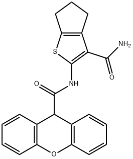 N-(3-carbamoyl-5,6-dihydro-4H-cyclopenta[b]thiophen-2-yl)-9H-xanthene-9-carboxamide Struktur