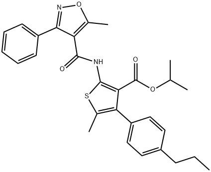 propan-2-yl 5-methyl-2-[(5-methyl-3-phenyl-1,2-oxazole-4-carbonyl)amino]-4-(4-propylphenyl)thiophene-3-carboxylate Struktur