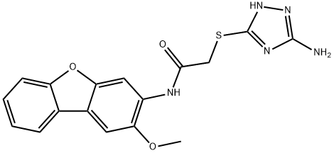 2-[(5-amino-1H-1,2,4-triazol-3-yl)sulfanyl]-N-(2-methoxydibenzofuran-3-yl)acetamide Struktur