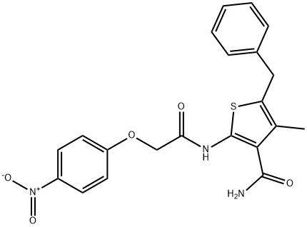 5-benzyl-4-methyl-2-{[(4-nitrophenoxy)acetyl]amino}-3-thiophenecarboxamide Struktur