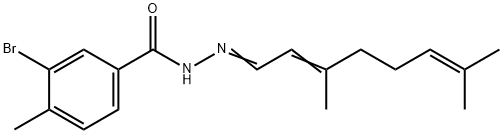 3-bromo-N'-(3,7-dimethyl-2,6-octadien-1-ylidene)-4-methylbenzohydrazide Struktur