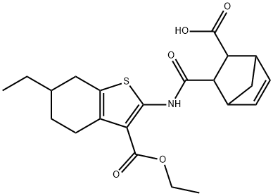 2-[(3-ethoxycarbonyl-6-ethyl-4,5,6,7-tetrahydro-1-benzothiophen-2-yl)carbamoyl]bicyclo[2.2.1]hept-5-ene-3-carboxylic acid Struktur