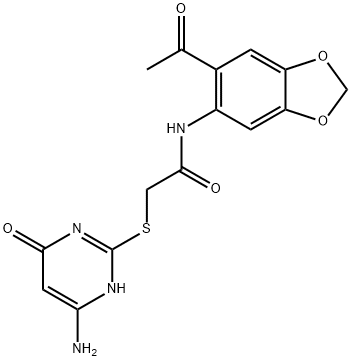 N-(6-acetyl-1,3-benzodioxol-5-yl)-2-[(6-amino-4-oxo-1H-pyrimidin-2-yl)sulfanyl]acetamide Struktur