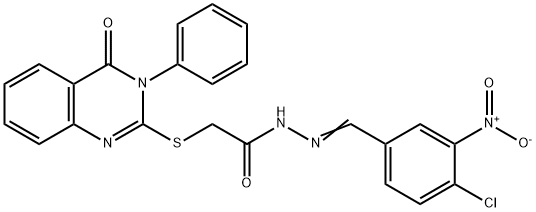 N-[(E)-(4-chloro-3-nitrophenyl)methylideneamino]-2-(4-oxo-3-phenylquinazolin-2-yl)sulfanylacetamide Struktur