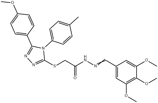 2-[[5-(4-methoxyphenyl)-4-(4-methylphenyl)-1,2,4-triazol-3-yl]sulfanyl]-N-[(E)-(3,4,5-trimethoxyphenyl)methylideneamino]acetamide Struktur