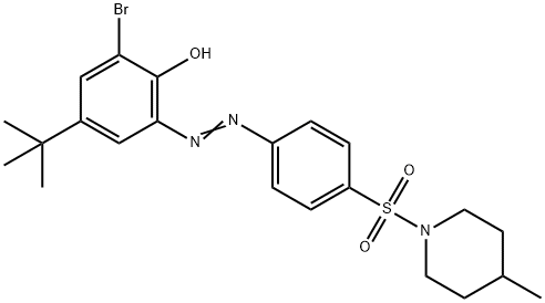 2-bromo-4-tert-butyl-6-({4-[(4-methyl-1-piperidinyl)sulfonyl]phenyl}diazenyl)phenol Struktur