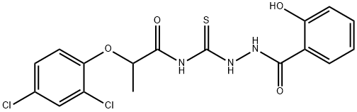 2-(2,4-dichlorophenoxy)-N-{[2-(2-hydroxybenzoyl)hydrazino]carbonothioyl}propanamide Struktur