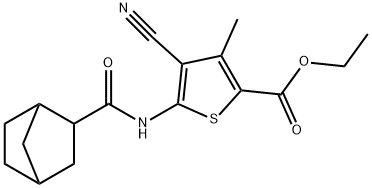 ethyl 5-(bicyclo[2.2.1]heptane-3-carbonylamino)-4-cyano-3-methylthiophene-2-carboxylate Struktur