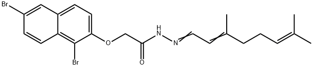 2-[(1,6-dibromo-2-naphthyl)oxy]-N'-(3,7-dimethyl-2,6-octadien-1-ylidene)acetohydrazide Struktur